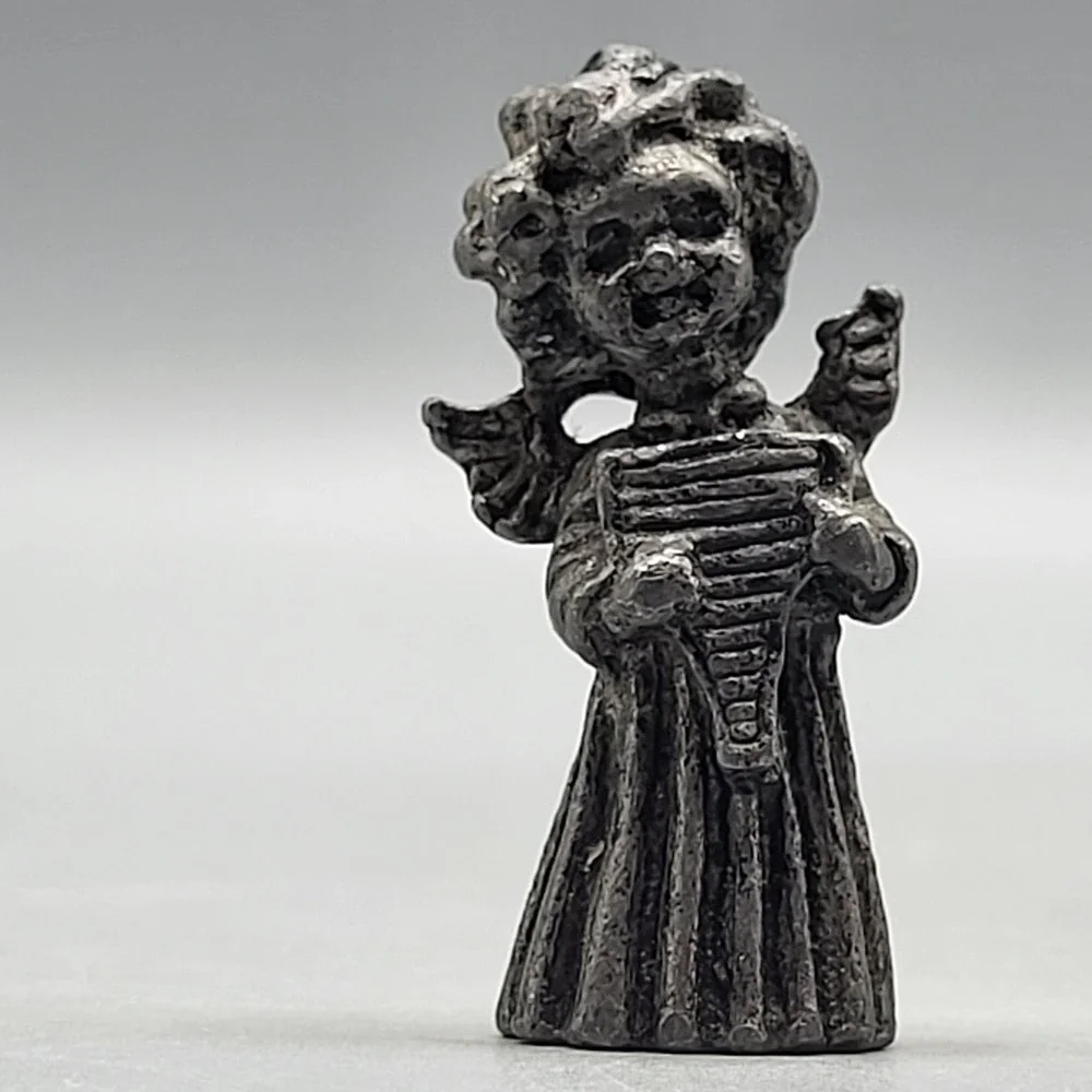 Vernon Pewter Angel Figurines Set of 3 Musical Instruments Silver tone 1.5 in
